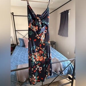 Petal & Pup Navy Floral Dress with Orange and Green Accents